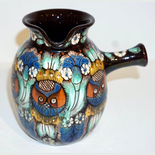 Antique Swiss Arts & Crafts Brown Green Blue White Thoune Enamel Ceramic Jug