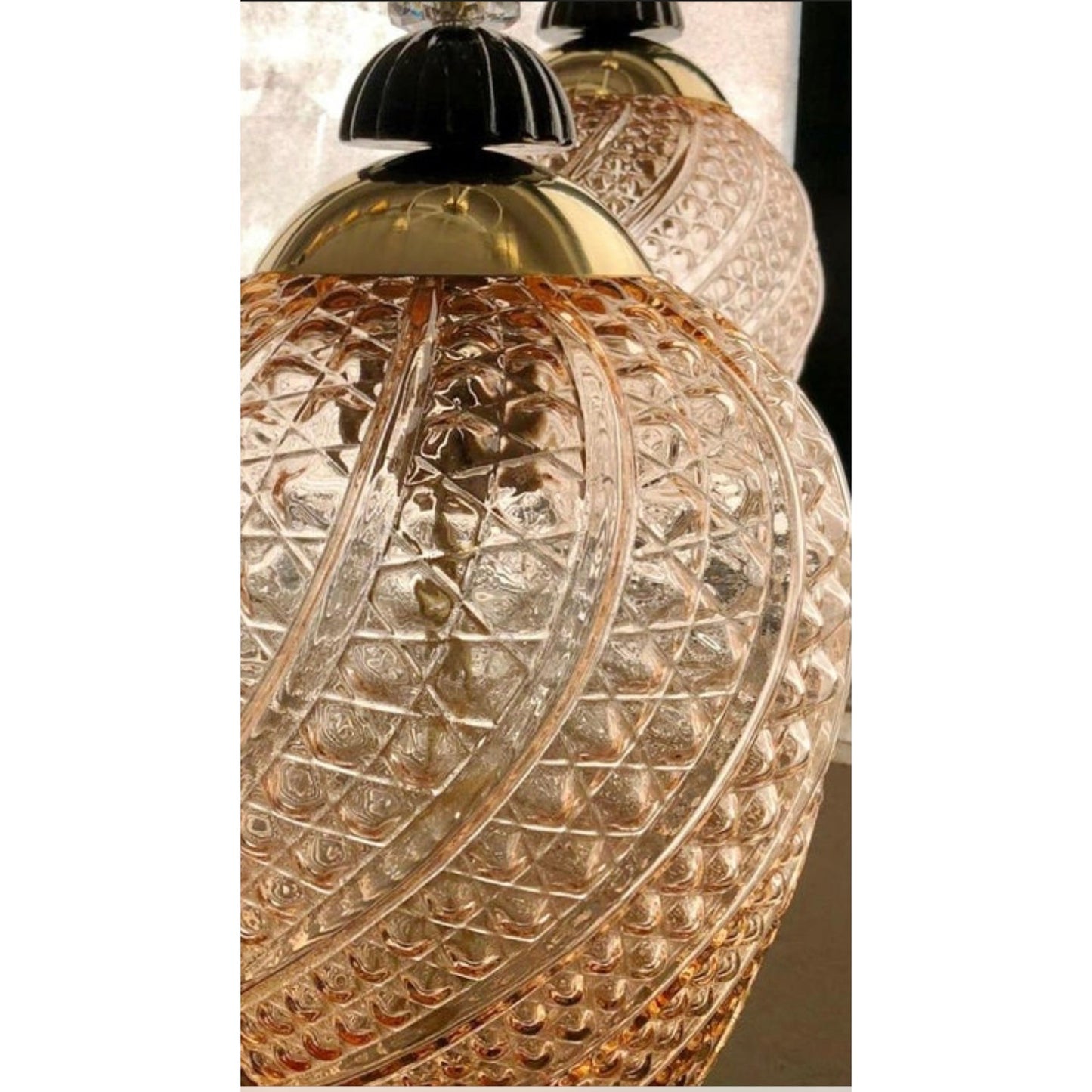 Bespoke Italian Oval Black and Pink Crystal Murano Glass Brass Egg Pendant Light