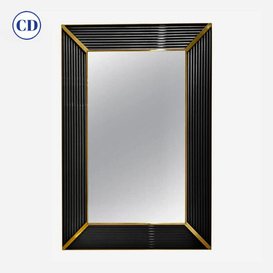 Bespoke Italian Art Deco Design Iridescent Black Fluted Murano Glass Brass Mirror