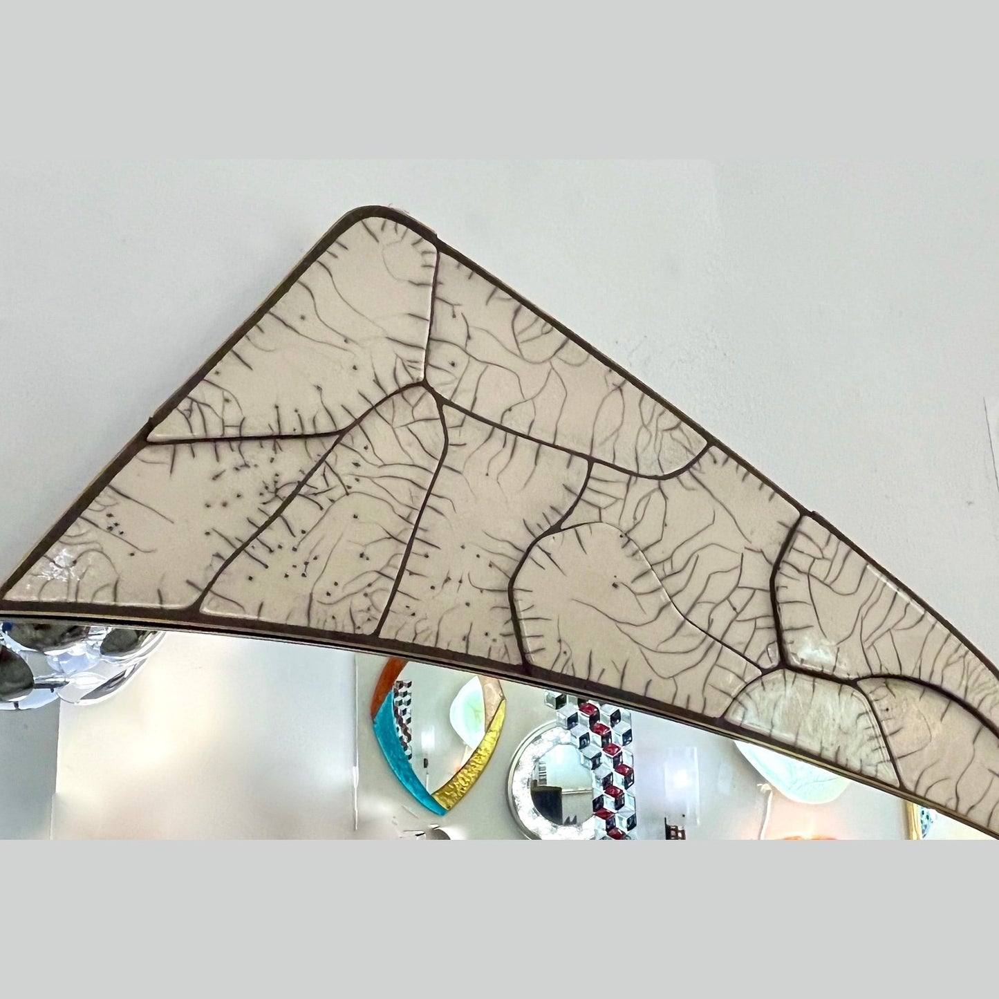 Italian Deconstructed Japanese Style Rose Beige Ceramic Bronze Mirror Sculpture