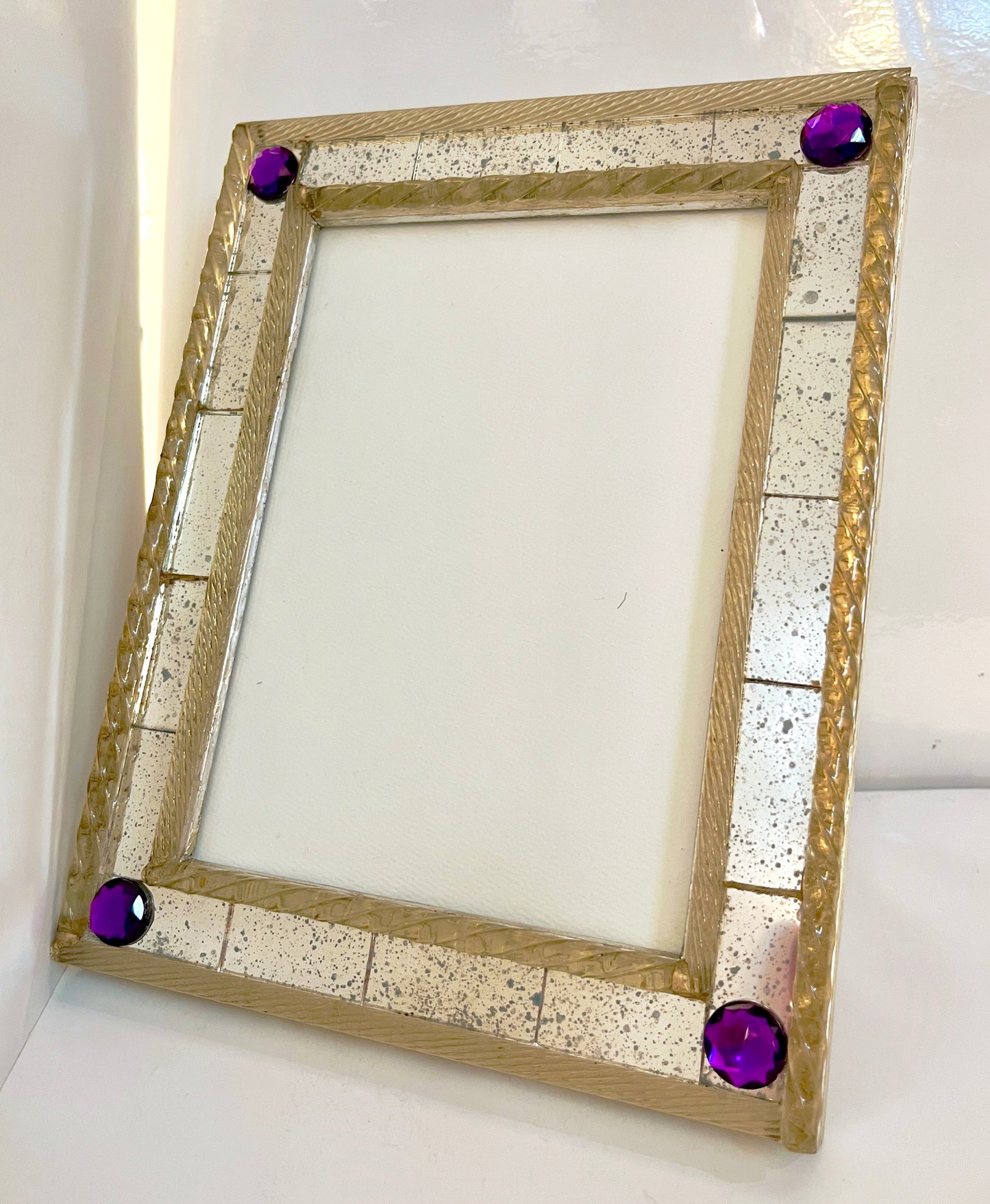 1960s Italian Vintage Mirror & Gold Twisted Murano Glass Silvered Photo Frame