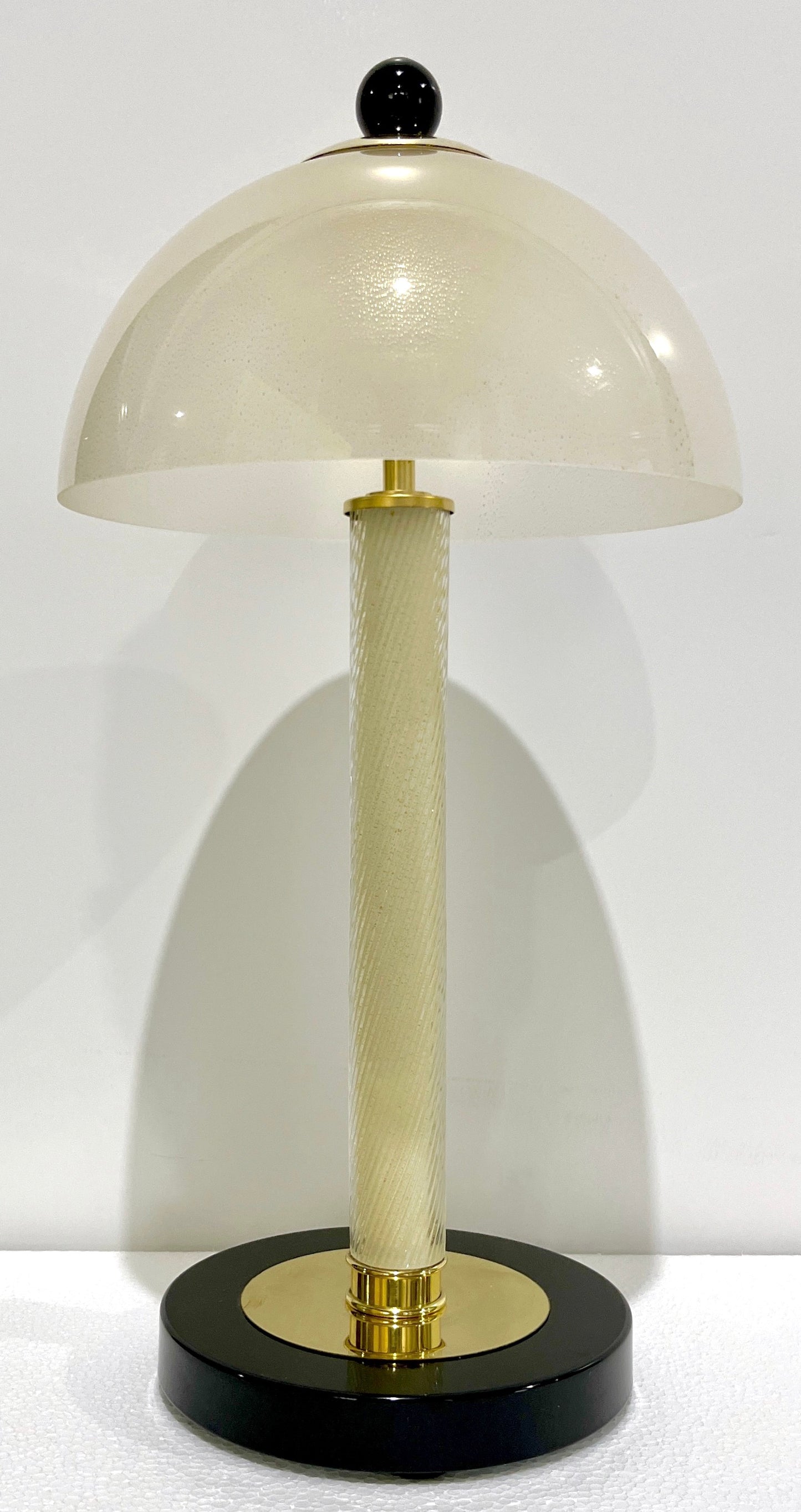 Italian Modern Pair of Art Deco Design Black White Gold Murano Glass Dome Lamps