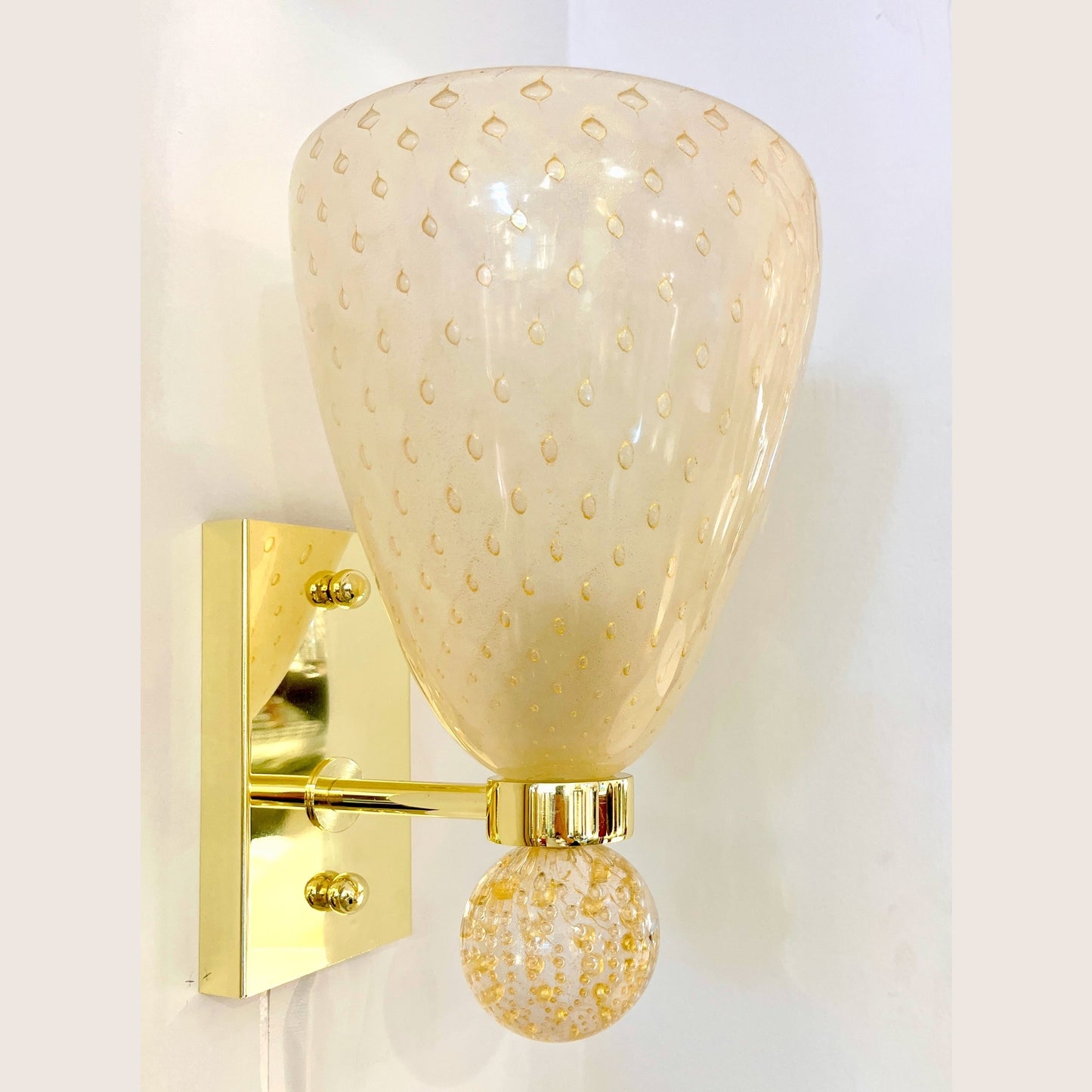 Contemporary Italian Art Deco Design Crystal Gold Frosted Murano Glass Sconces