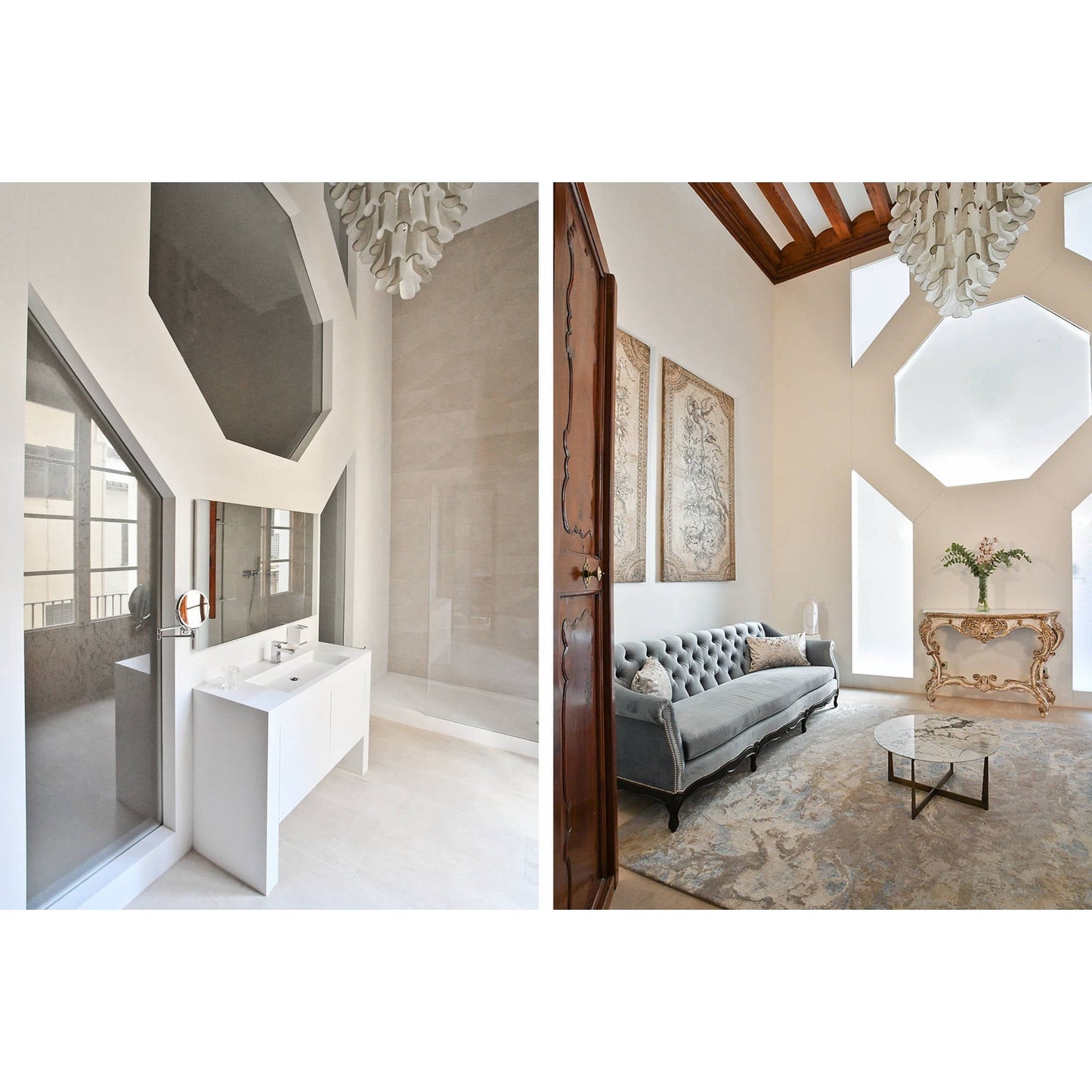 Italian Modern White and Crystal Clear Saddle Leaf Murano Glass Gold Chandelier