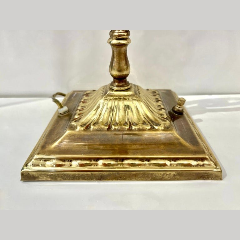 1950s American Art Deco Style Brass Table/Desk Lamp with Satin White Glass Shade
