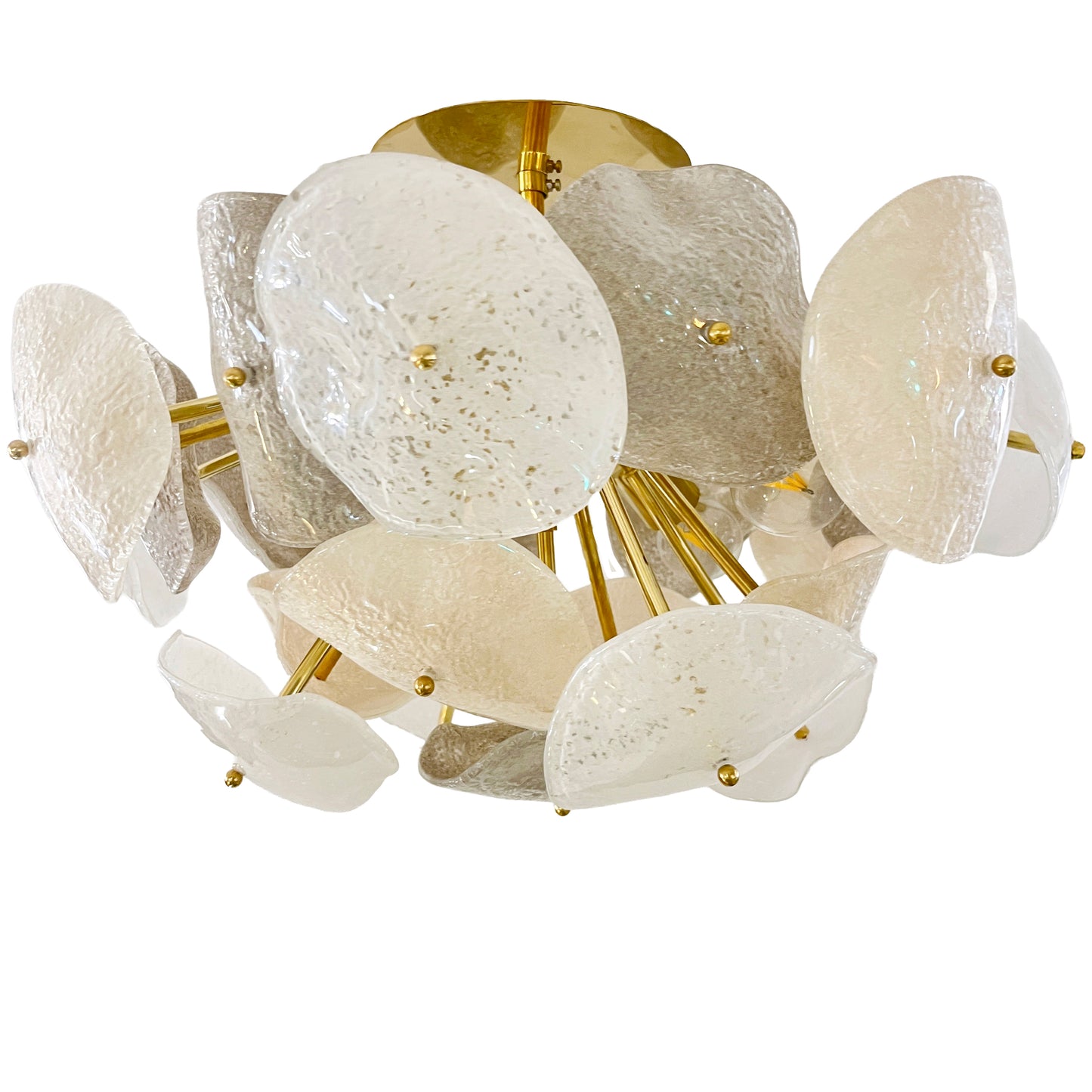 Modernist Italian Gray White Light Beige Murano Glass Leaf Sputnik Flush Mount