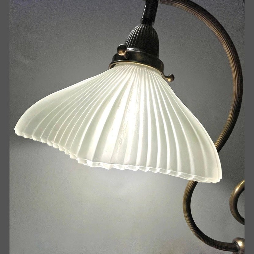 1950s American Art Deco Style Brass Table/Desk Lamp with Satin White Glass Shade