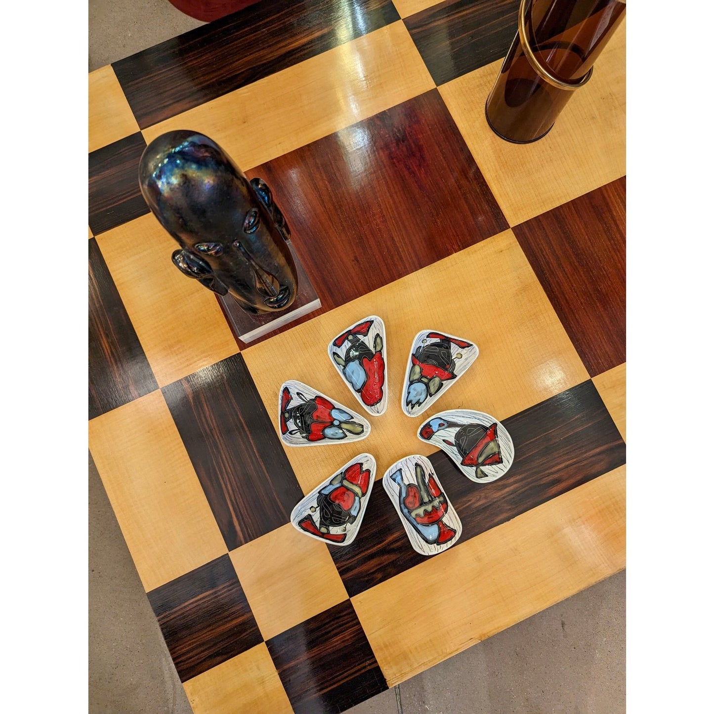 1970s Italian Vintage Walnut Cherrywood Maple Geometric Center Coffee Table