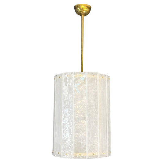 Bespoke Modern Art Deco Italian White Murano Glass Brass Lantern / Chandelier