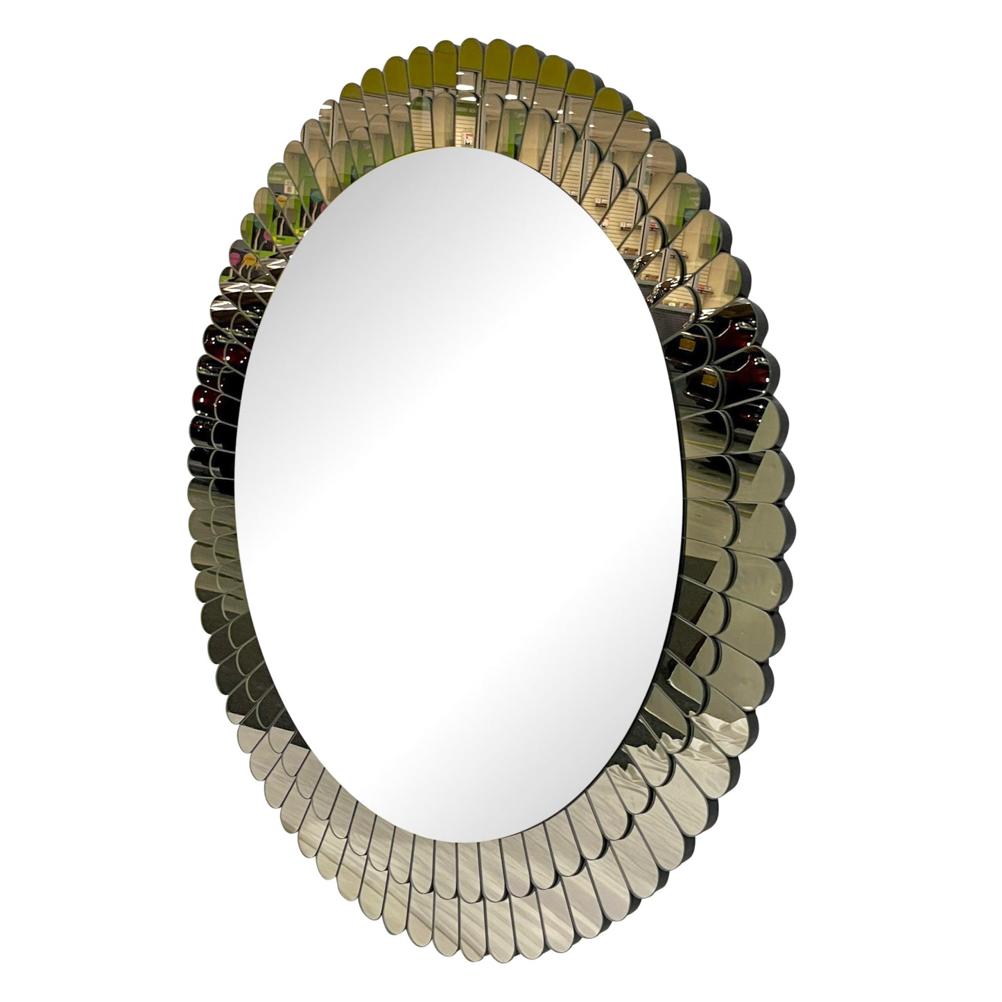 New Italian Scalloped Double Frame Smoked Bronze Gray Murano Glass Round Mirror