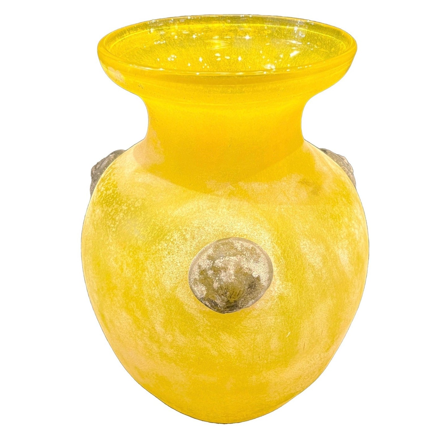 Seguso Style Italian Art Deco Style Vintage Lemon Yellow Scavo Murano Glass Vase
