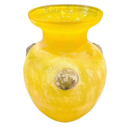 Seguso Style Italian Art Deco Style Vintage Lemon Yellow Scavo Murano Glass Vase