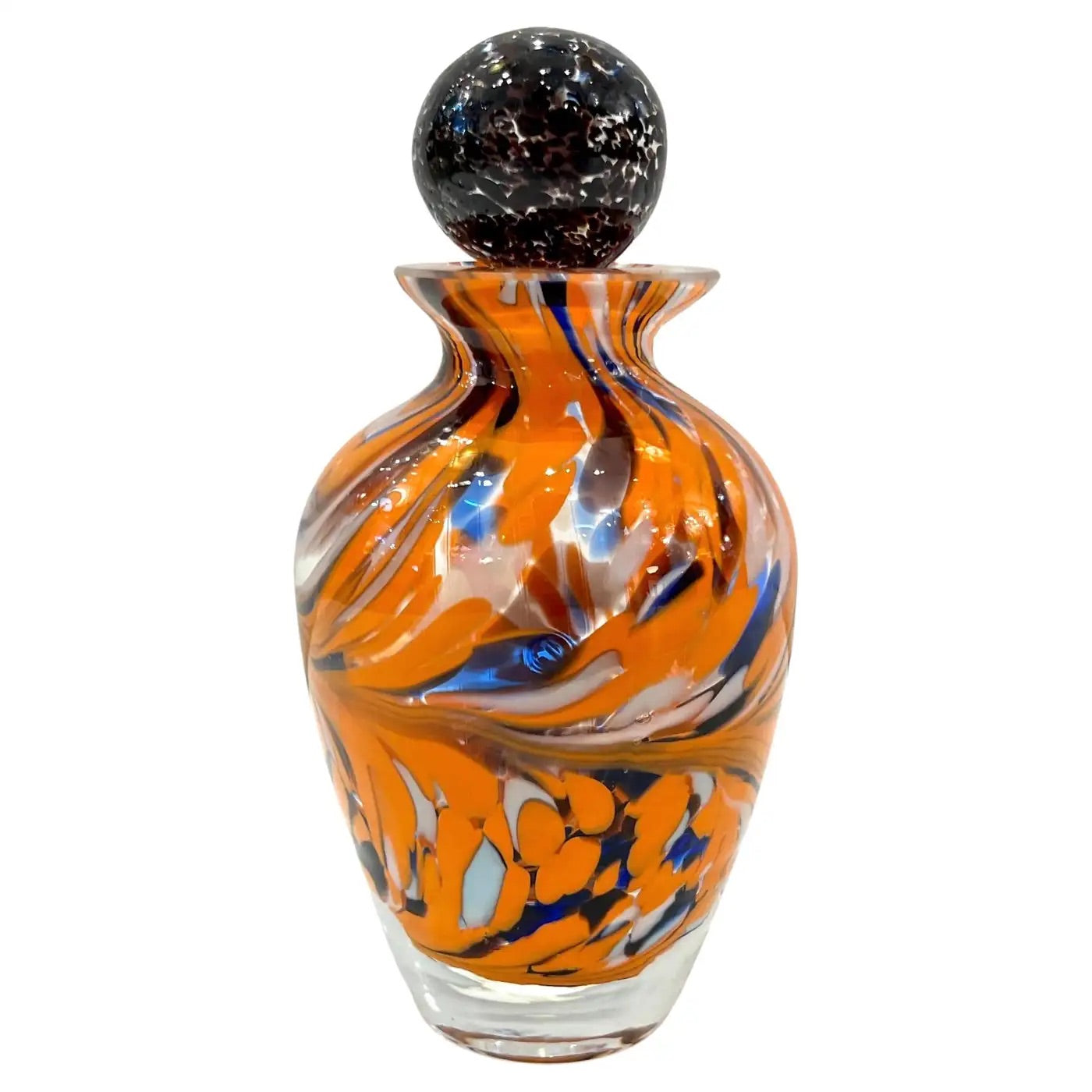 Vintage Murano? Blown Glass Perfume Bottle with Glass Stopper -- Choice of 2, Yellow/Red-Orange outlet or Blue/Fuschia/White