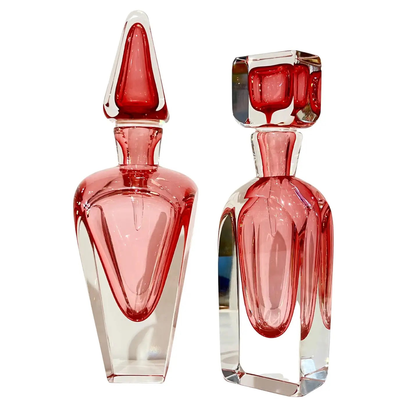 Modern Italian Fuchsia Coral Pink Crystal Murano Glass Set of 2