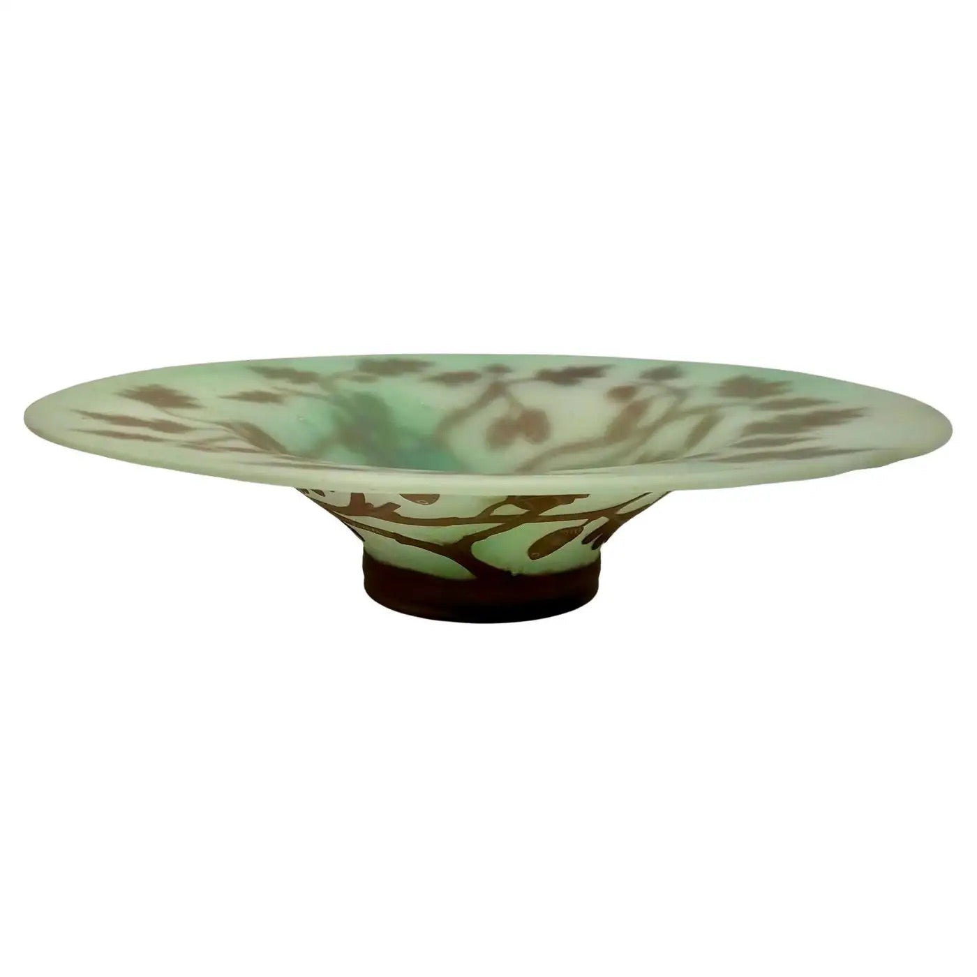 1970s Austrian Vintage Art Nouveau Decor Apple Green Brown Overlay Glass Bowl
