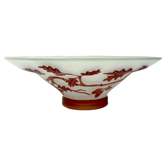1970s Austrian Vintage Art Nouveau Decor Frosted White Brown Overlay Glass Bowl