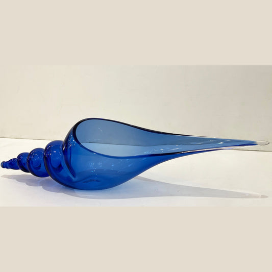 1980 Romano Donà Italian Modern Cobalt Blue Murano Art Glass Spire Shell Bowl