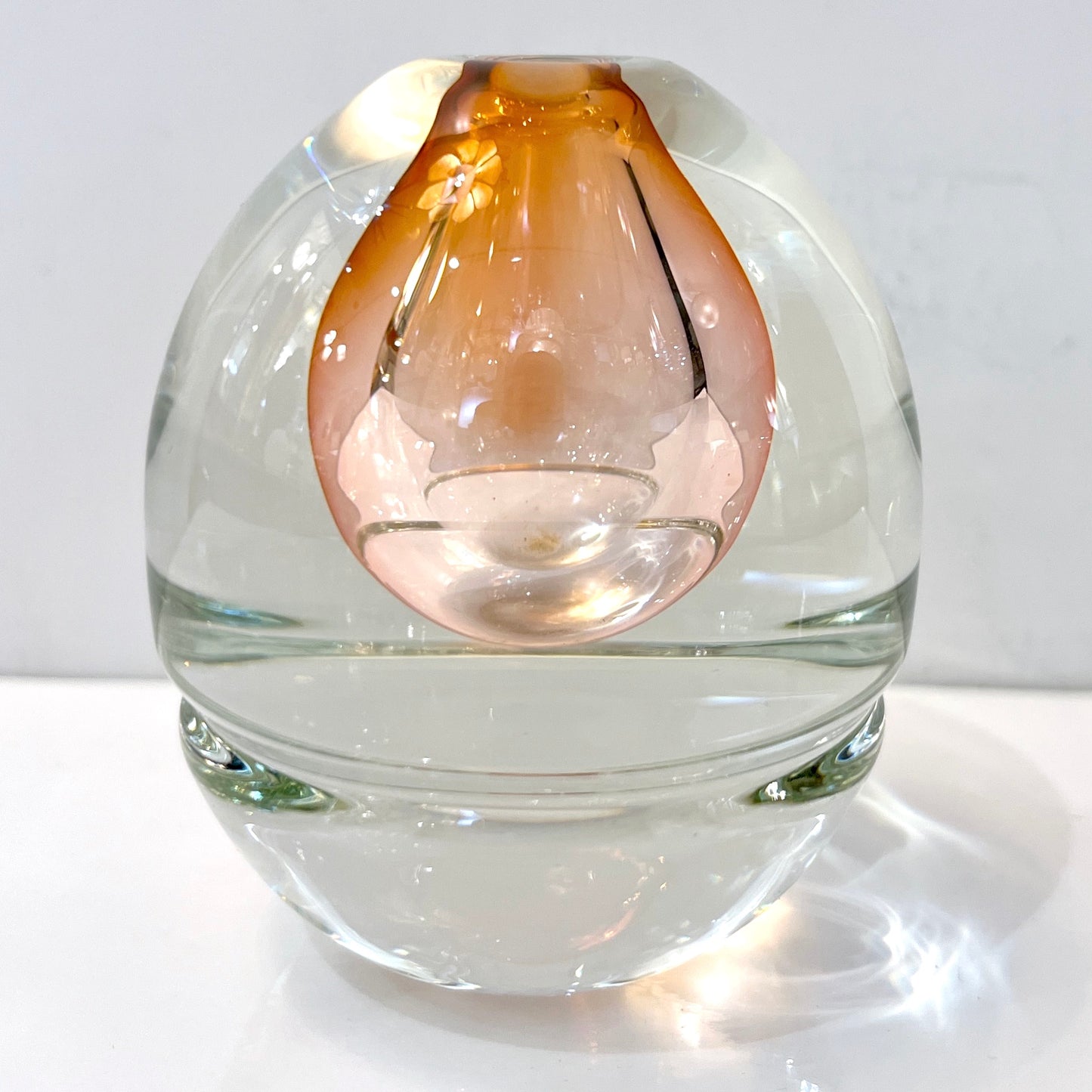 1980s Young Constantin Modern Crystal Pink Murano Glass Ovoid Flower Vase