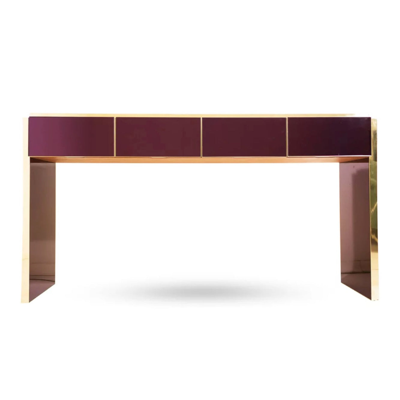 Bespoke Italian Design 4-Drawer Purple & Brass Console Center Table/Sideboard