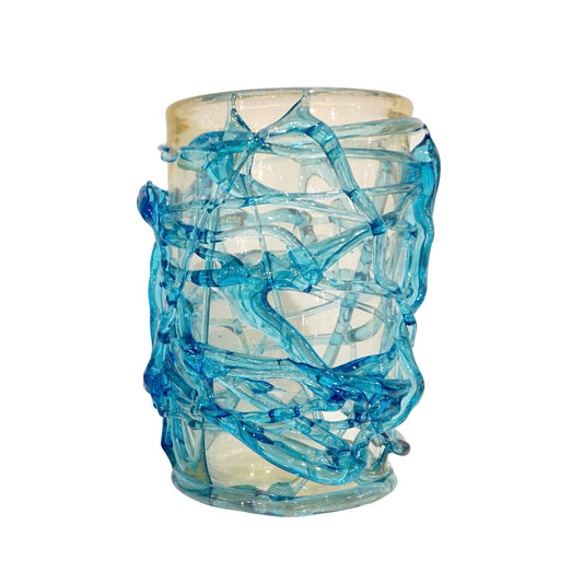 2000 Cenedese Italian Modern Aqua Blue 24 Kt Gold Murano Glass Art Vase