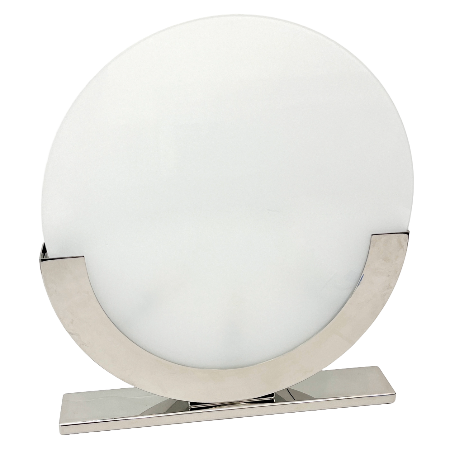 1990 Minimalist Italian Design White and Chrome Round Table Lamp