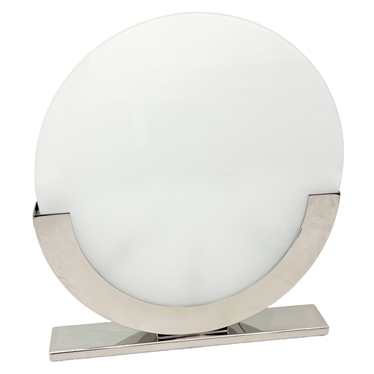 1990 Minimalist Italian Design White and Chrome Round Table Lamp