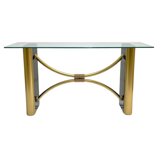 1970s French Art Deco Style Black Gold Console Table Attributed to Pierre Cardin