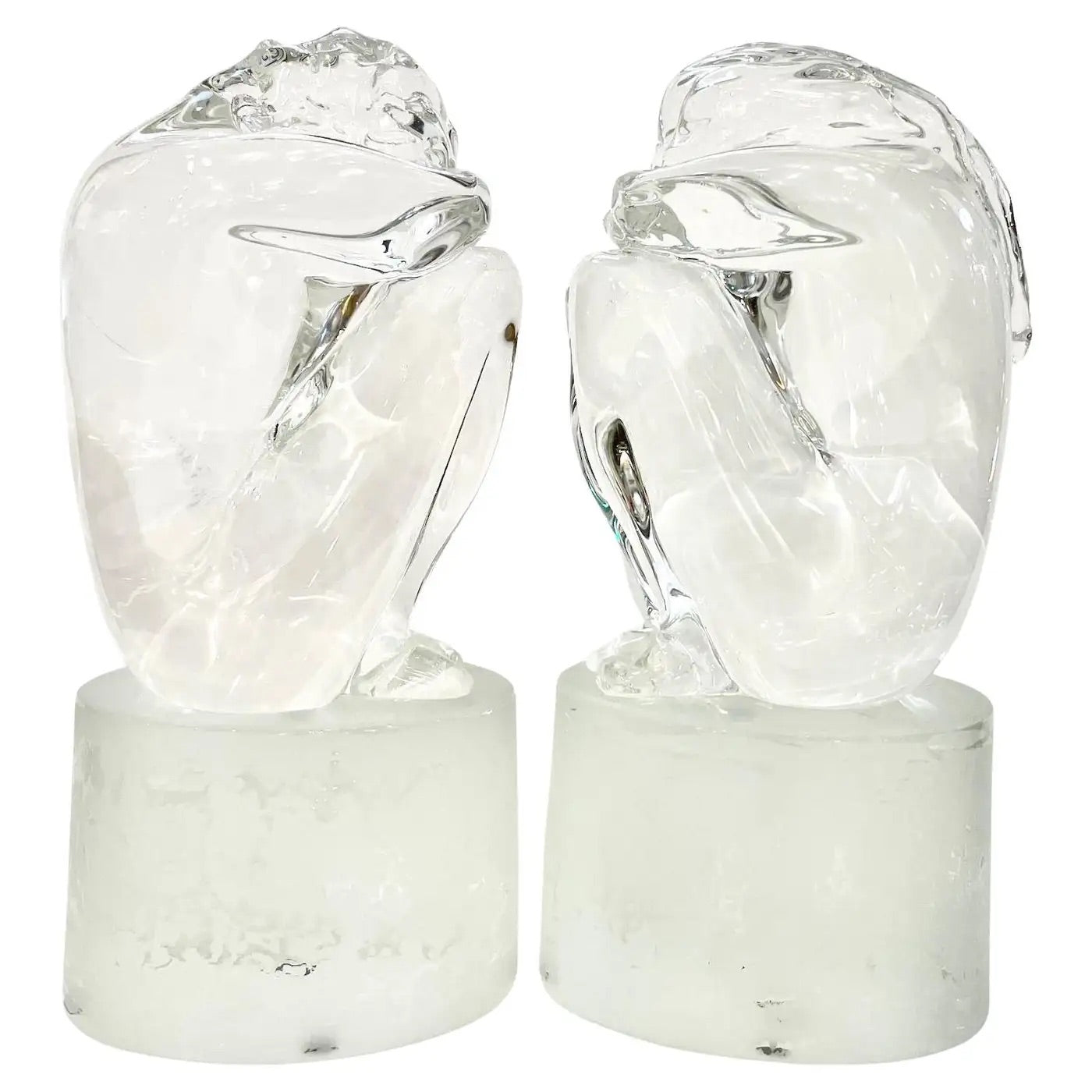 Italian Vintage Pair of Minimalist Crystal Murano Glass Sculptures 