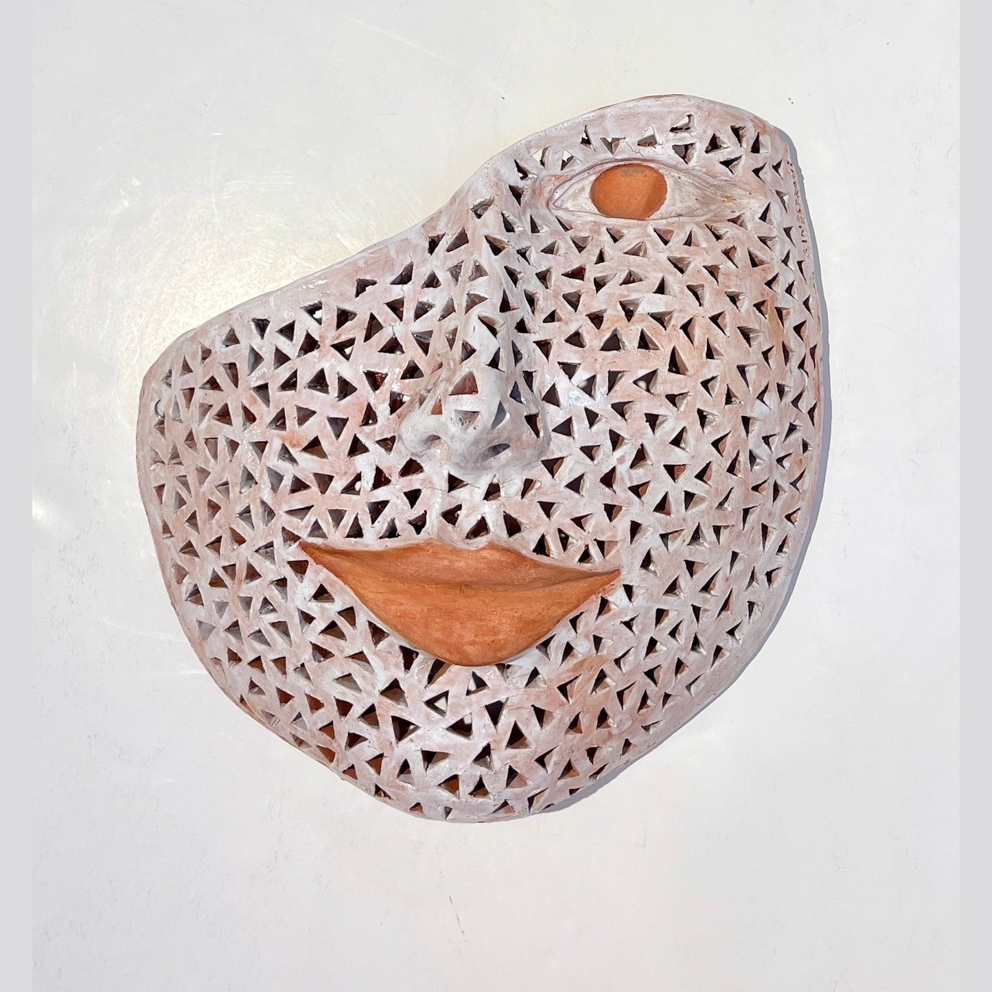 Italian Modern Perforated White Enameled Terracotta Wall Sculpture by Ginestroni