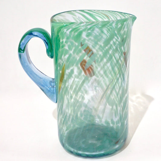 Italian Mottled Murano Glass Modern Pitcher Jug with Acqua Green Red Murrine