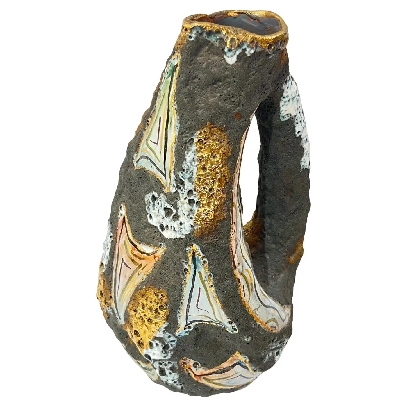 1950s Italo Casini Italian Mid Century Brutalist Gray Gold Modern Pottery Vase Jug