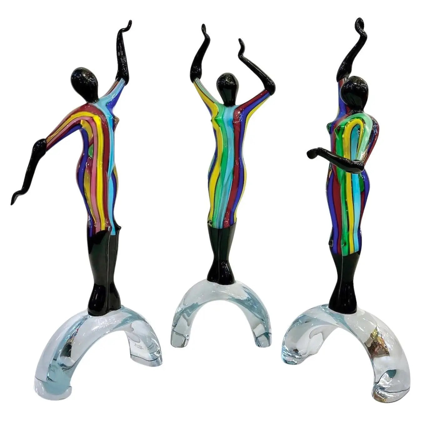 1980s Italian Colorful Murano Glass Set 3 Ballet Dancers for Cosulich Interiors