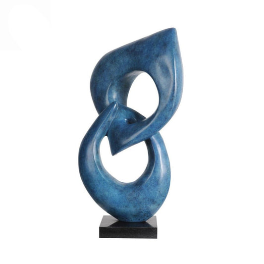 “Two Rings” Contemporary Italian Blue Patinated Bronze Abstract Sculpture