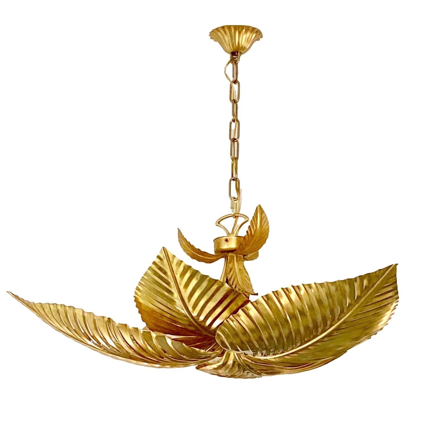 Contemporary Italian Art Deco Design Hand Made Gold Metal Tiered Leaf Chandelier