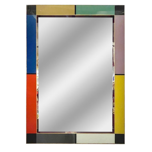 Bespoke Italian Mondrian Decor Red Yellow Gray Taupe Black White Glass Mirror