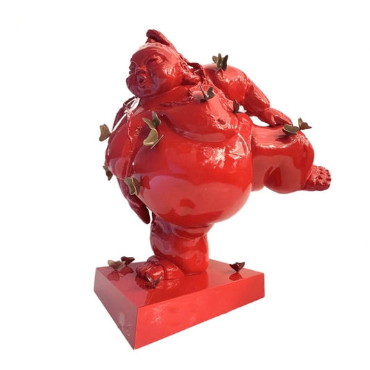 Contemporary Italian Paradox Resin Sculpture of Sumo Wrestler with Butterflies