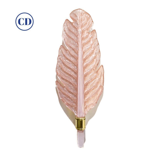 Contemporary Italian Art Deco Pink Murano Glass & Brass Feather Leaf Wall Light