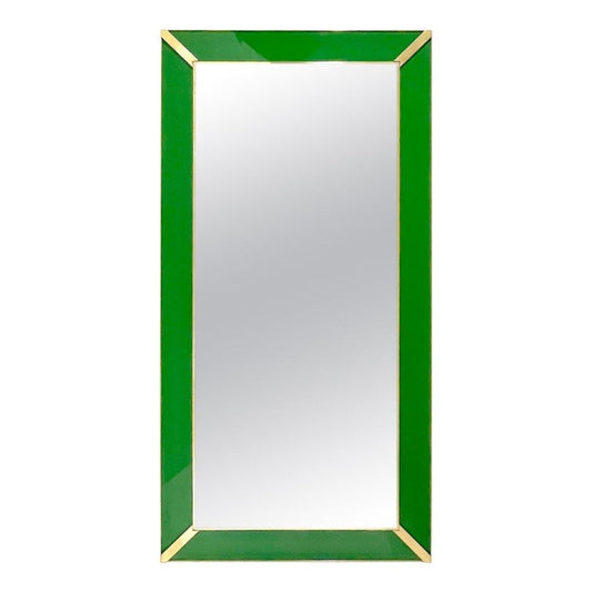 Contemporary Italian Minimalist Design Green Glass Mirror with Brass Accents