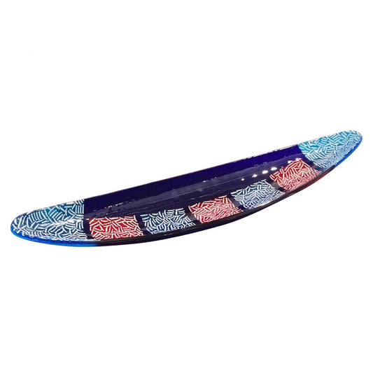 Italian Orientalist Azure Blue and Red Murano Glass Bowl Modern Centerpiece