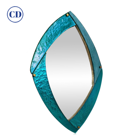 Bespoke Contemporary Italian Memphis Design Gold Turquoise Murano Glass Mirror