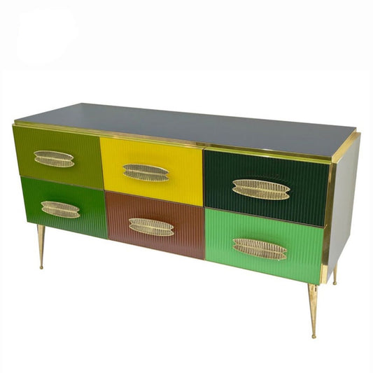 Bespoke Italian Green Yellow Brown Gray Blue Modern Brass 6-Drawer Dresser/Chest