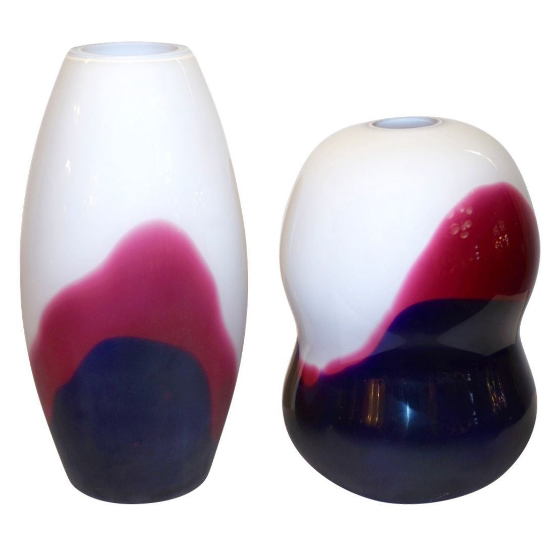 Formia 1980 Italian Vintage Purple Blue White Murano Glass Modern Design Vases