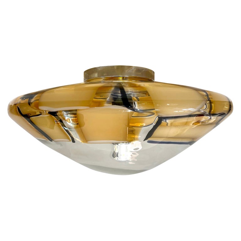 Italian 1970s Vintage Barovier Caramel Black Murano Glass Ceiling Light/Sconce