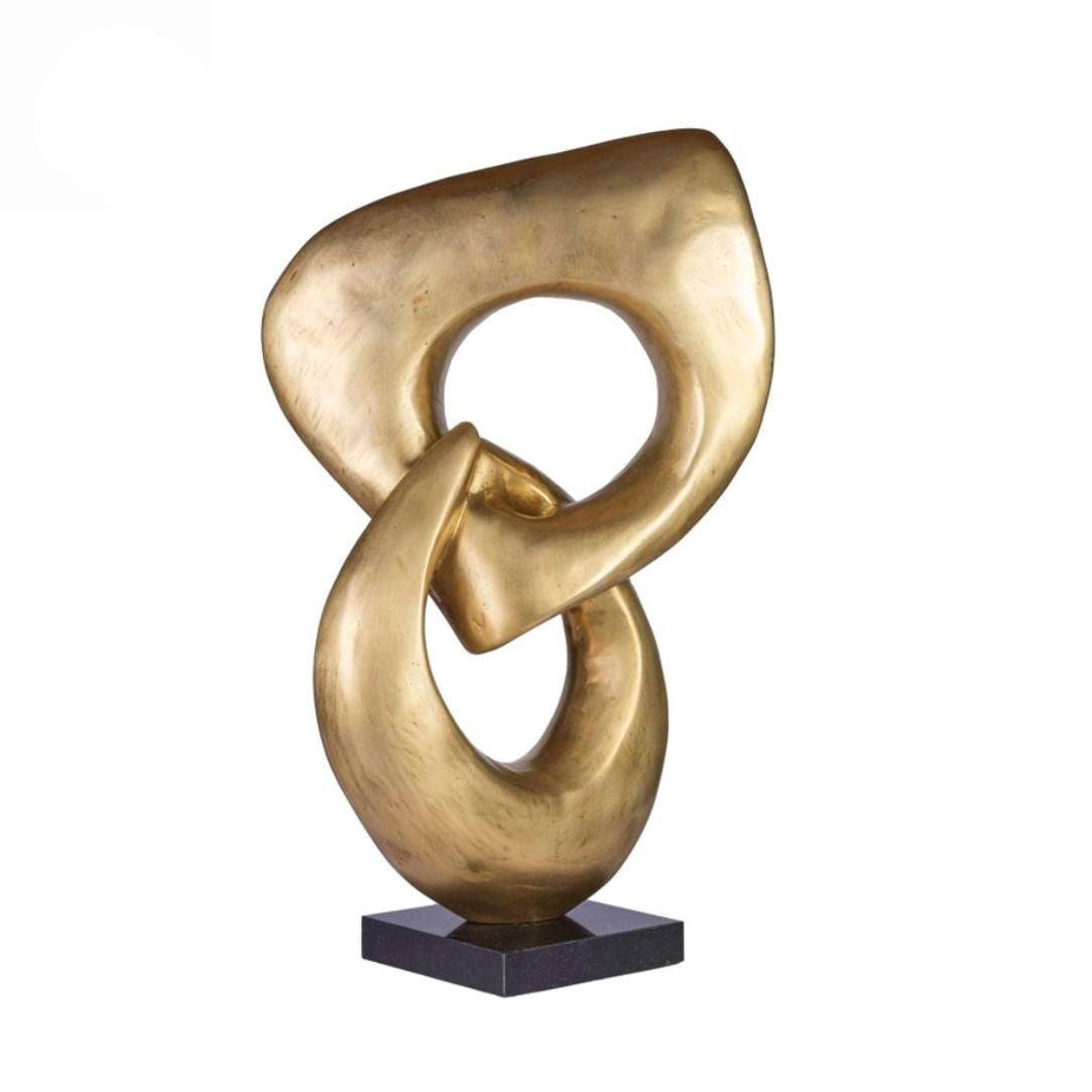 “Two Rings” Contemporary Italian Gold Patinated Bronze Abstract Sculpture