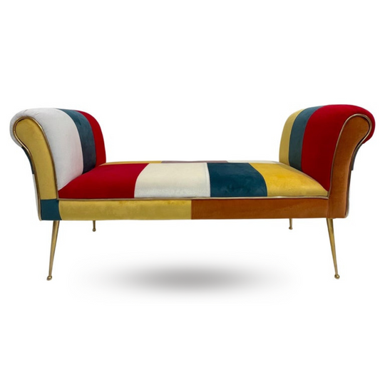 Contemporary Italian White Green Yellow Red Mondrian Upholstered Bench/Banquette