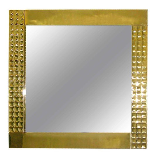 Italian 1970s Vintage Brass Square Wall Mirror with Modern Gold Jewel-Like Detail