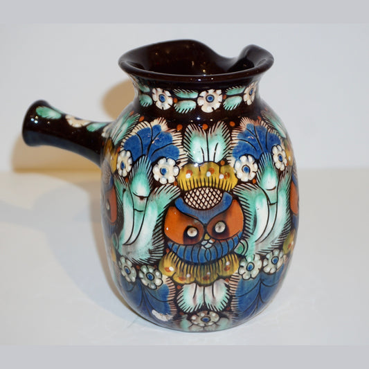 Antique Swiss Arts & Crafts Brown Green Blue White Thoune Enamel Ceramic Jug