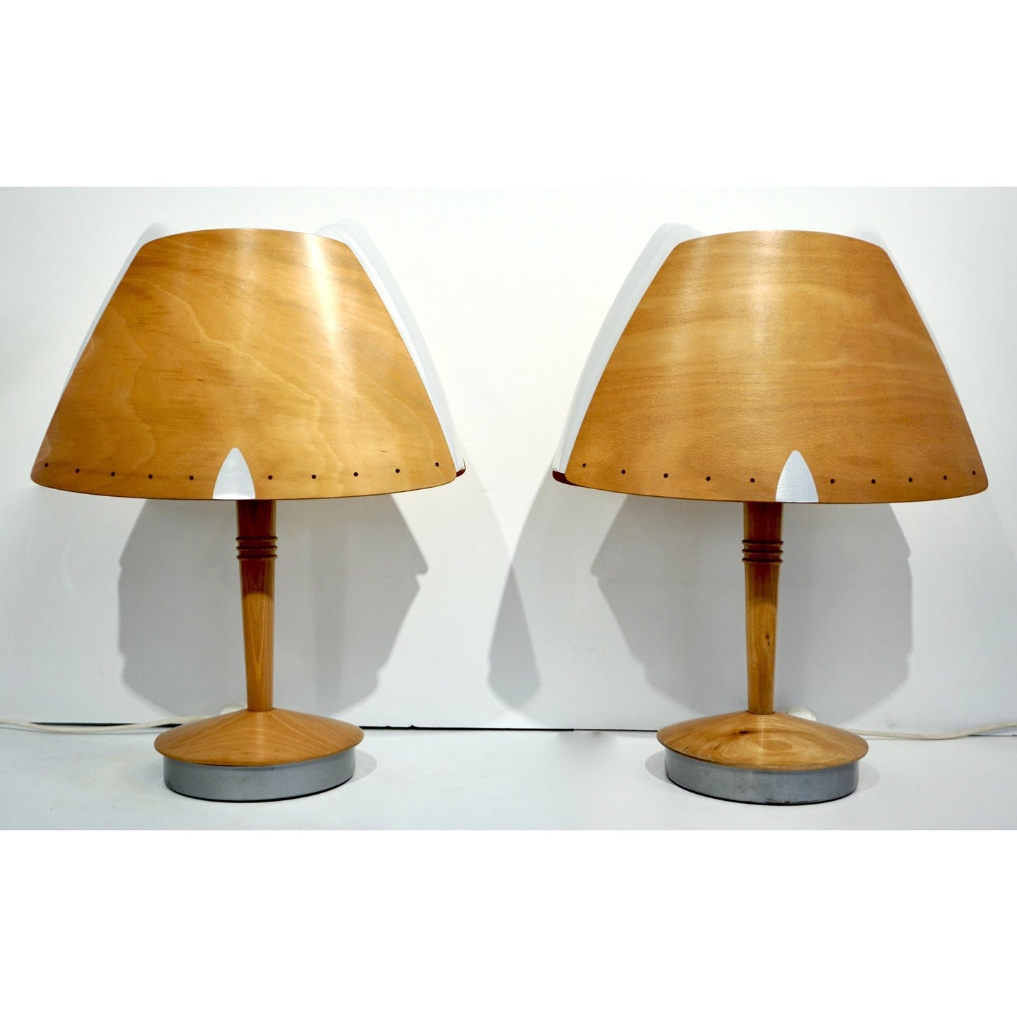 1970 French Pair of Birch Wood and Acrylic Table Lamp for Barcelona Hilton Hotel