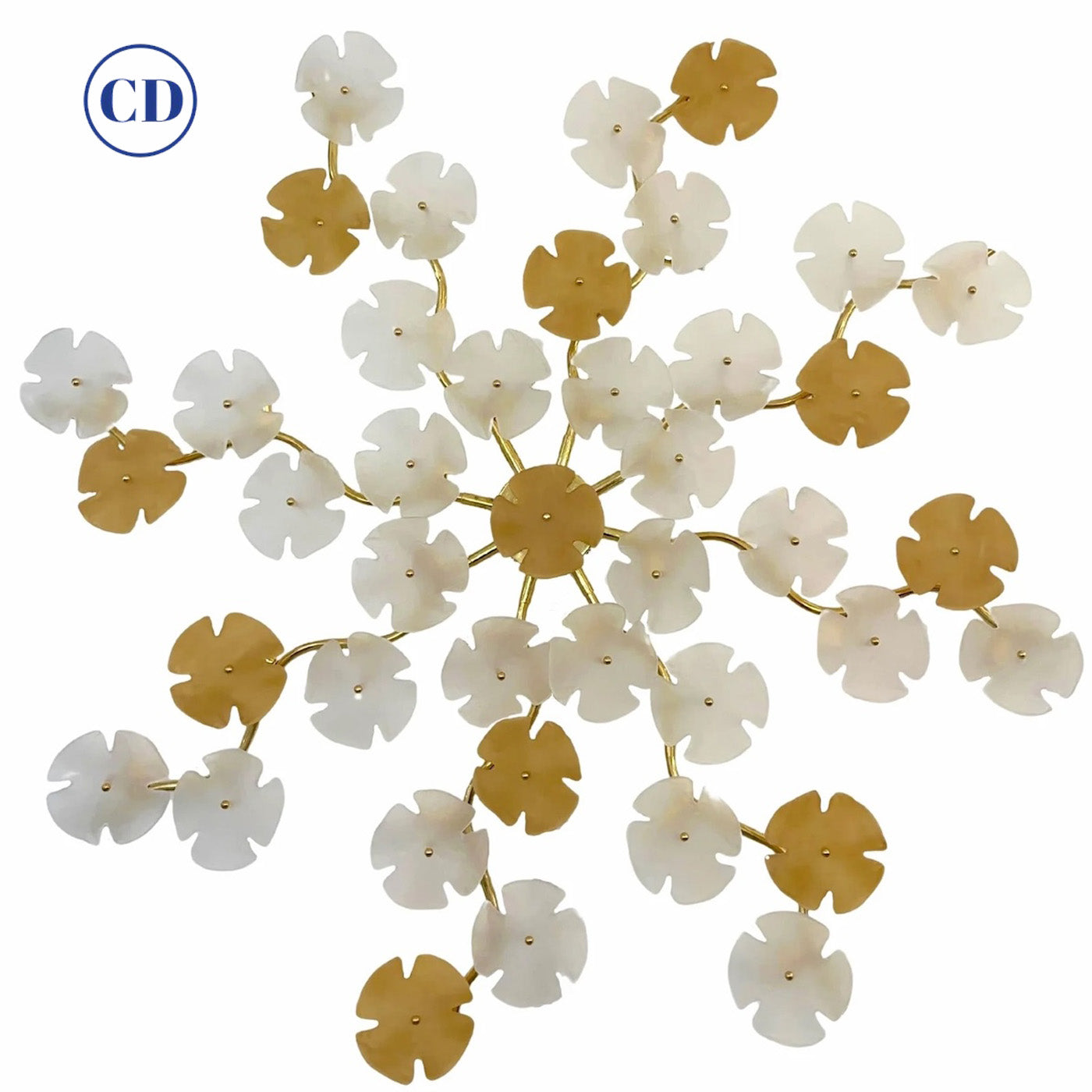 Italian Modern Satin White Gold Art Murano Glass Flower Sconce/Flush Mount Light