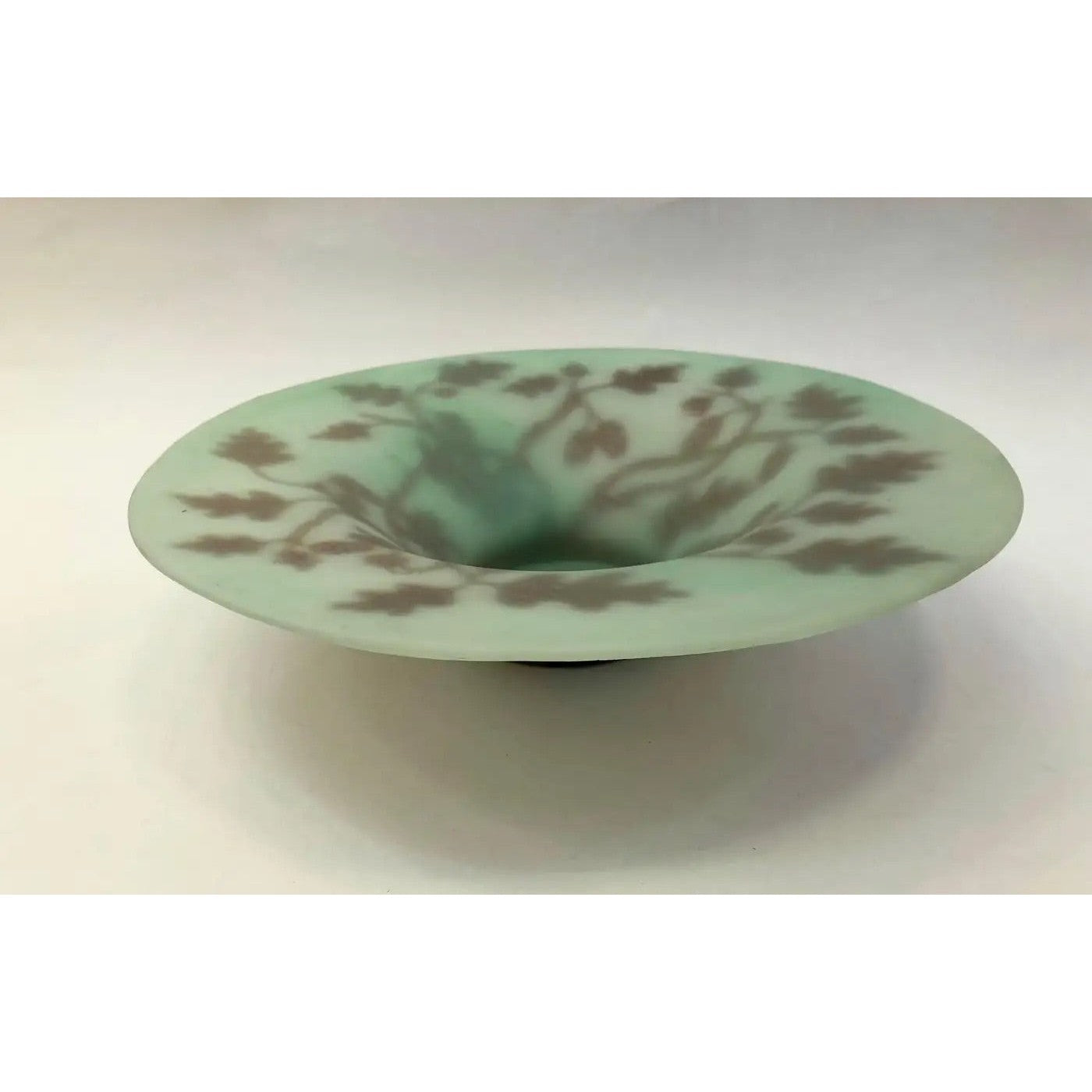 1970s Austrian Vintage Art Nouveau Decor Apple Green Brown Overlay Glass Bowl